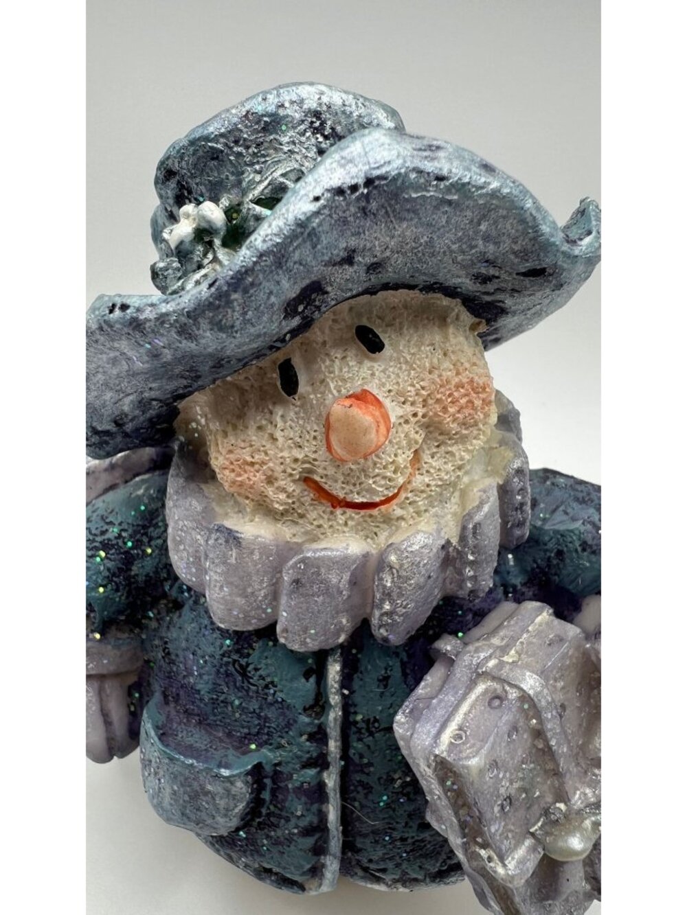 Snowman Figurine In Blue Glittery Coat & Hat - Picture 2 of 4